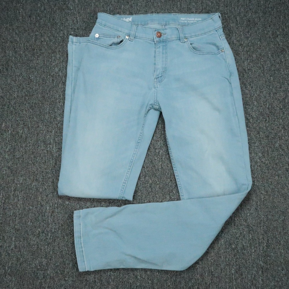Mugsy Jeans Mens 32x34 Blue PMT Clutch Straight Stretch 5 Pocket Light Wash
